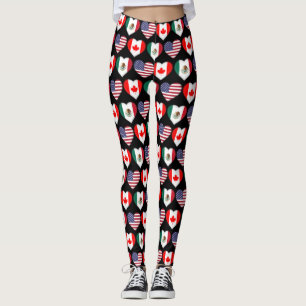 Kanada Mexiko USA 2026 Land Flaggor Hearts Leggings