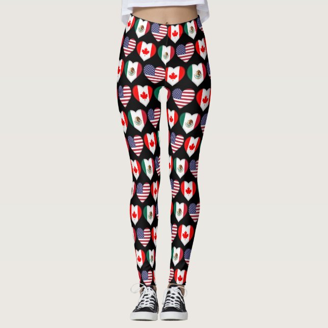 Kanada Mexiko USA 2026 Land Flaggor Hearts Leggings (Framsida)