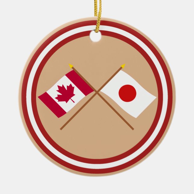 Kanada och Japan korsad flaggor Julgransprydnad Keramik (Framsidan)