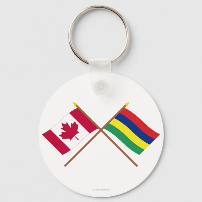 Kanada och Mauritius Crossed Flaggor Nyckelring (Framsida)