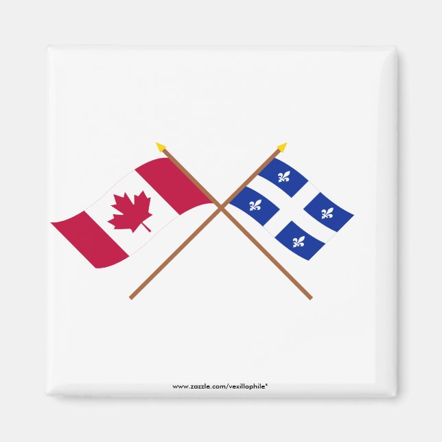 Kanada och Quebec Crossed Flaggor Magnet (Framsidan)
