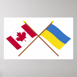 Kanada och Ukraina Crossed Flaggor Poster