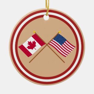 Kanada och United States korsad flaggor Julgransprydnad Keramik