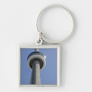 Kanada, Ontario, Toronto. Toppen av CN Tower med Fyrkantig Silverfärgad Nyckelring