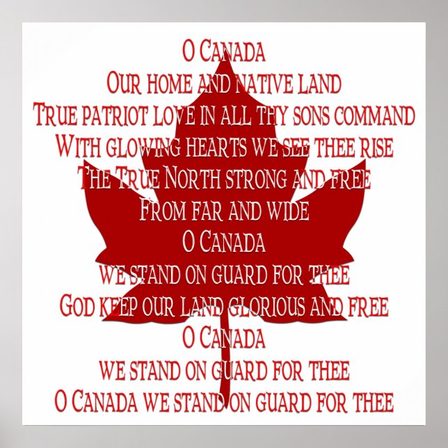 Kanada Poster Canada Anthem Souvenir Print (Framsidan)