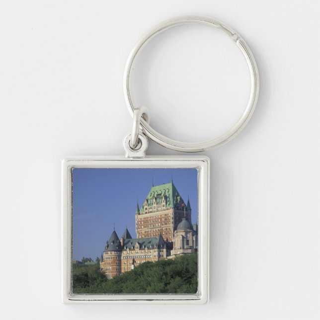 Kanada, Québec.  Chateau Frontenac. Fyrkantig Silverfärgad Nyckelring (Framsidan)
