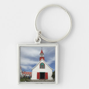 Kanada, Quebec, Tadoussac. Liten kyrka, Fyrkantig Silverfärgad Nyckelring
