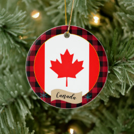 Kanada, Red buffalo plaid och Canadian Flagga Julgransprydnad Keramik