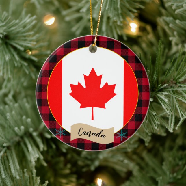 Kanada, Red buffalo plaid och Canadian Flagga Julgransprydnad Keramik (Träd)