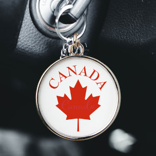 Kanada Red & White Canadian Flagga Rund Silverfärgad Nyckelring