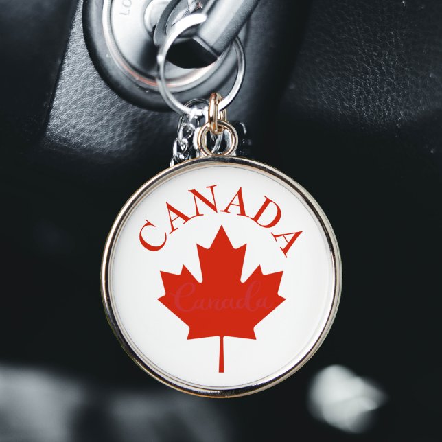 Kanada Red & White Canadian Flagga Rund Silverfärgad Nyckelring (Canada Canadian flag maple leaf round silver keychain)