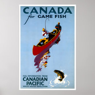 Kanada Resa Poster Fiske Konst Retro Tryck