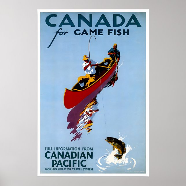 Kanada Resa Poster Fiske Konst Retro Tryck (Framsidan)