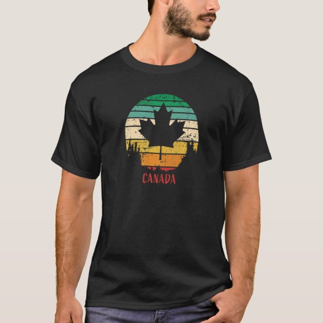 Kanada Retro Distress Maple Löv T Shirt (Framsida)