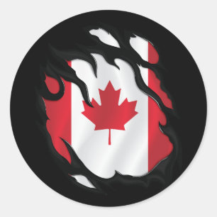Kanada Rippad Flagga Runt Klistermärke