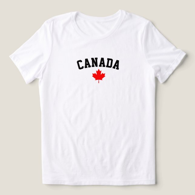 Kanada Röd Lönnlöv Minimalistisk Böjd Text T Shirt (Design Framsida)