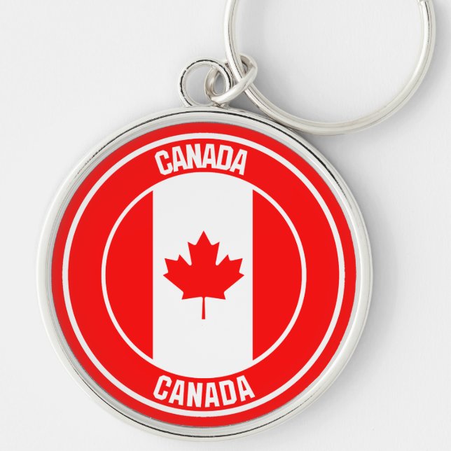 Kanada Round Emblem Rund Silverfärgad Nyckelring (Framsidan)