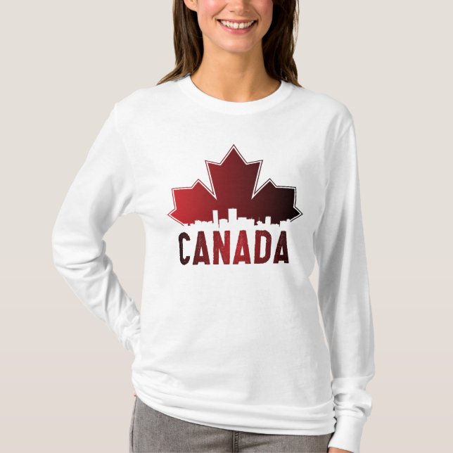 Kanada Skyline Gradient Maple Löv Patriotic T Shirt (Framsida)