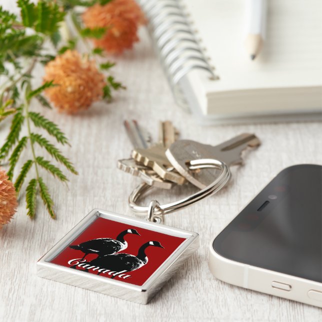Kanada Souvenir Keychain Kanada Geese Keepsaké Fyrkantig Silverfärgad Nyckelring (Sidan)