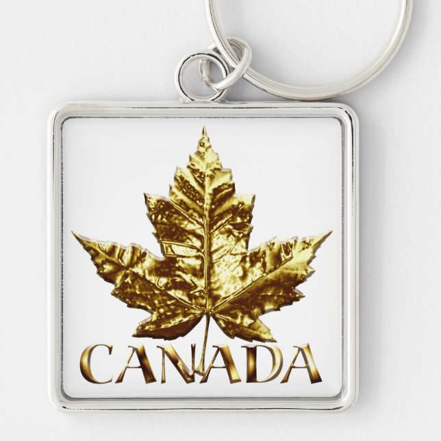 Kanada Souvenir Nyckelring Guld Chrome Maple Löv (Framsidan)