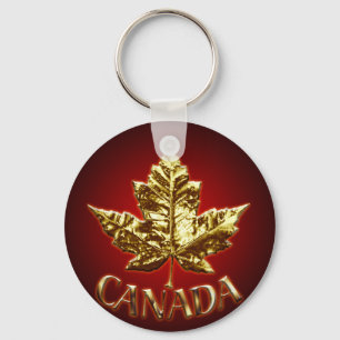 Kanada Souvenir Nyckelring Guld Chrome Maple Löv