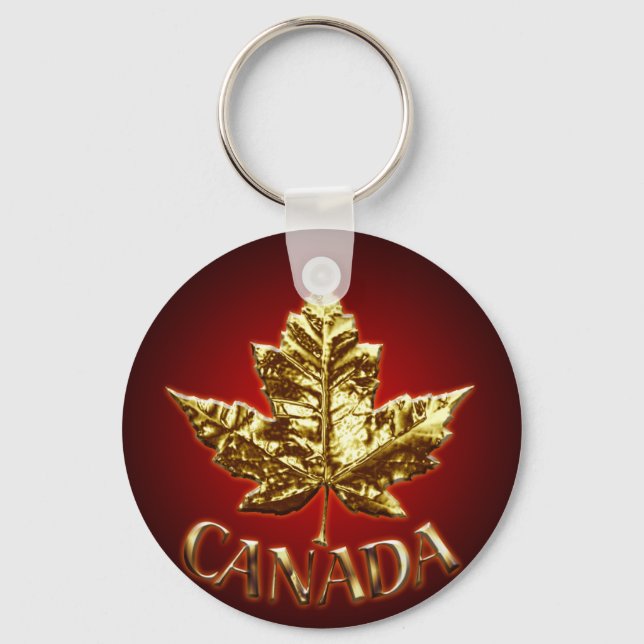 Kanada Souvenir Nyckelring Guld Chrome Maple Löv (Framsida)