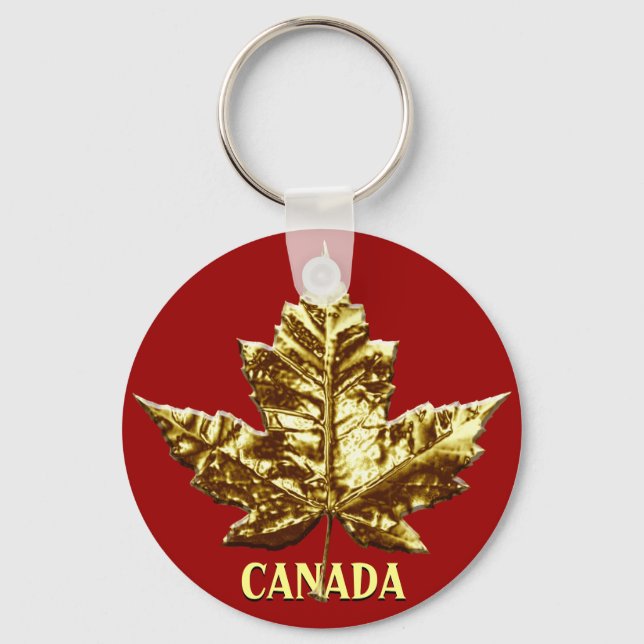 Kanada Souvenir Nyckelring Guld Chrome Maple Löv (Framsida)