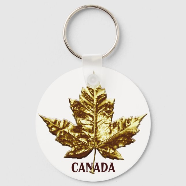 Kanada Souvenir Nyckelring Guld Chrome Maple Löv (Framsida)