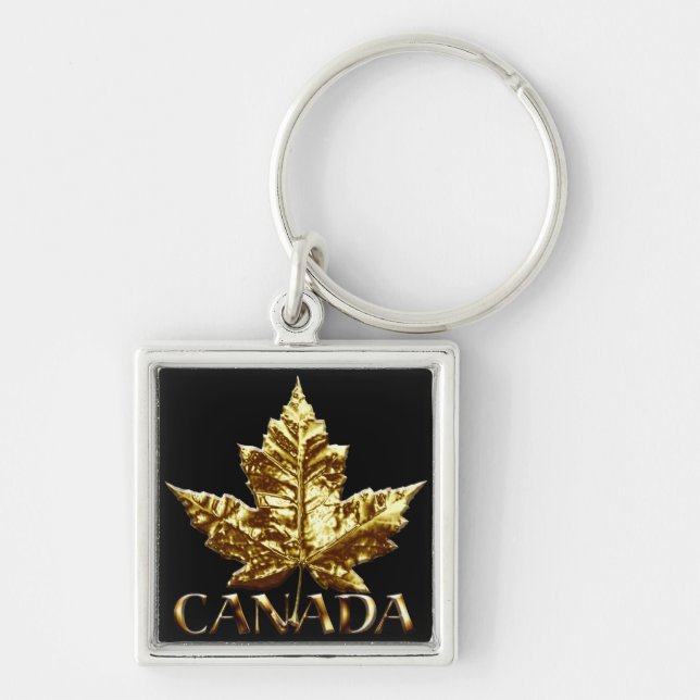 Kanada Souvenir Nyckelring Guld Chrome Maple Löv (Framsidan)