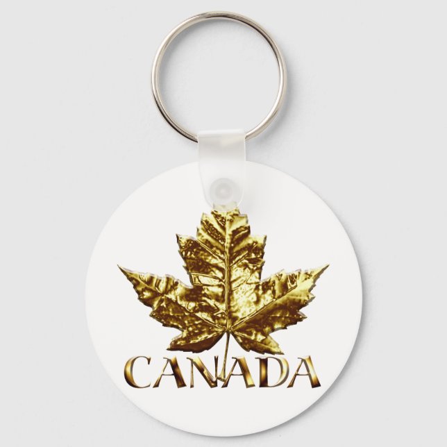 Kanada Souvenir Nyckelring Guld Chrome Maple Löv (Framsida)