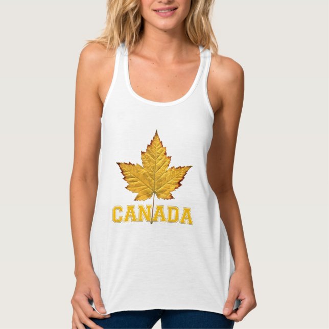Kanada Souvenir Tanktop Gult Löv Womens Kanada Linne Med Racerback (Framsida)