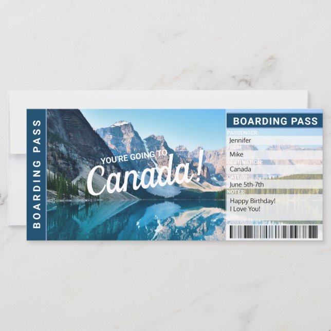 Kanada Surprise Resa Boarding Pass Gift Biljett (Framsida)