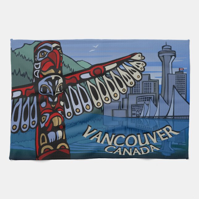 Kanada Towel Native Totem Pole Vancouver Tea Towel Kökshandduk (Horisontell)
