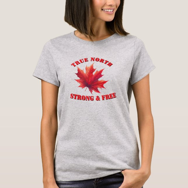 Kanada True North Strong & Free Maple Löv T Shirt (Framsida)