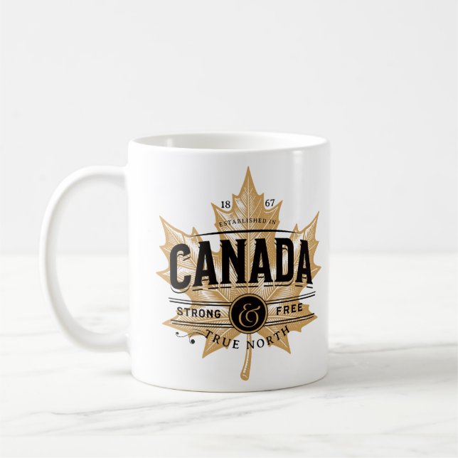 Kanada True North Strong och Free Maple Löv Kaffemugg (Vänster)