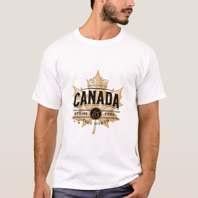 Kanada True North Strong och Free Maple Löv T Shirt (Framsida)