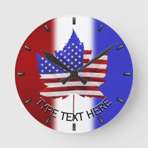Kanada USA Clock Personlig US Canada Wall Clock Rund Klocka
