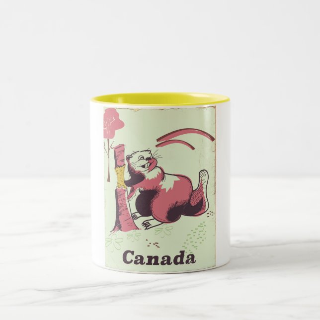 Kanada vintage bäver resaffisch Två-Tonad mugg (Center)