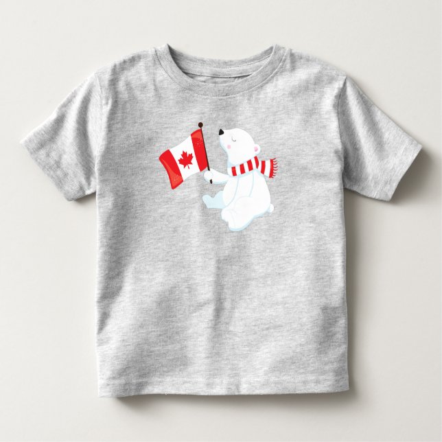 Kanadadag, Polar Bear, Bear with Flagga, Helgdag T Shirt (Framsida)