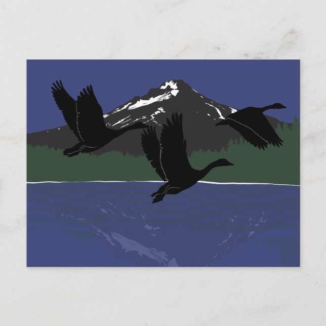 Kanadagäss som flyger över Mountain Lake Wildernes Vykort (Framsida)