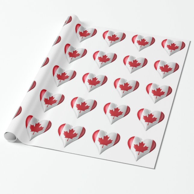 Kanadas Flagga Heart Cutout Wrapping Papper Presentpapper (Utrullad)