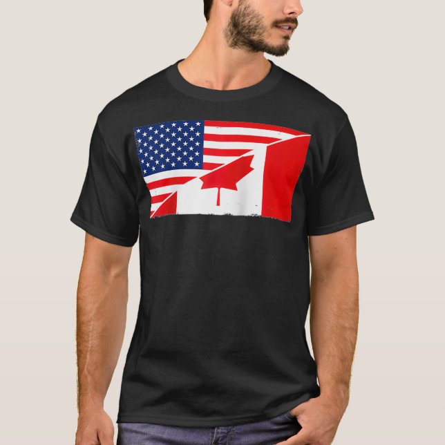 Kanadas Flagga och USA flagga Roots Canadian Ances T Shirt (Framsida)