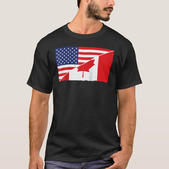 Kanadas Flagga- och USA flagga-rotnoter T Shirt (Framsida)