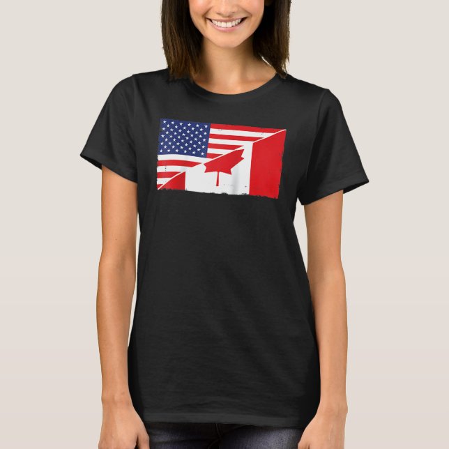 Kanadas Flagga- och USA flagga-rötter Kanadensiska T Shirt (Framsida)