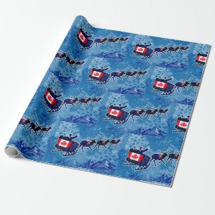 Kanadas flagga Santa sleigh-julomslag papper Presentpapper