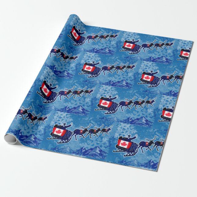Kanadas flagga Santa sleigh-julomslag papper Presentpapper (Utrullad)