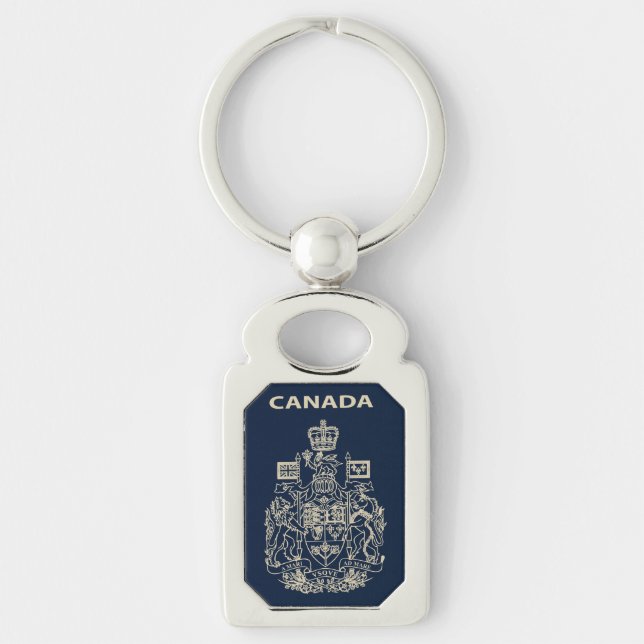 Kanadas nationella emblem rektangulärt silverfärgad nyckelring (Framsidan)