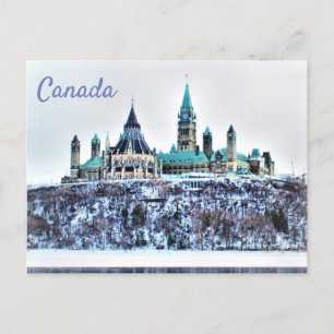 Kanadas parlament Byggnad Snö Ottawa River Vykort