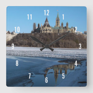 Kanadas parlament Byggnad View från Ottawa River Fyrkantig Klocka