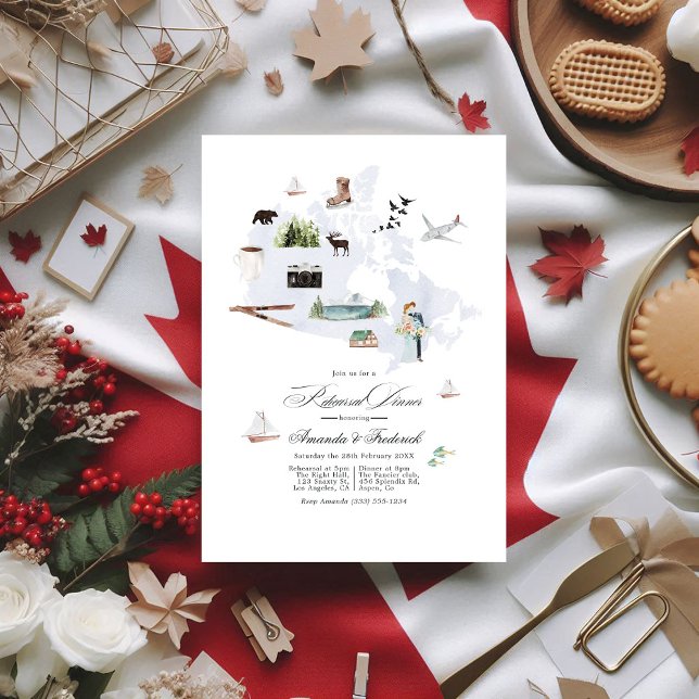 Kanadas semestermål för Destinationsbröllop Inbjudningar (Canada Destination Wedding Rehearsal Dinner Invitation)